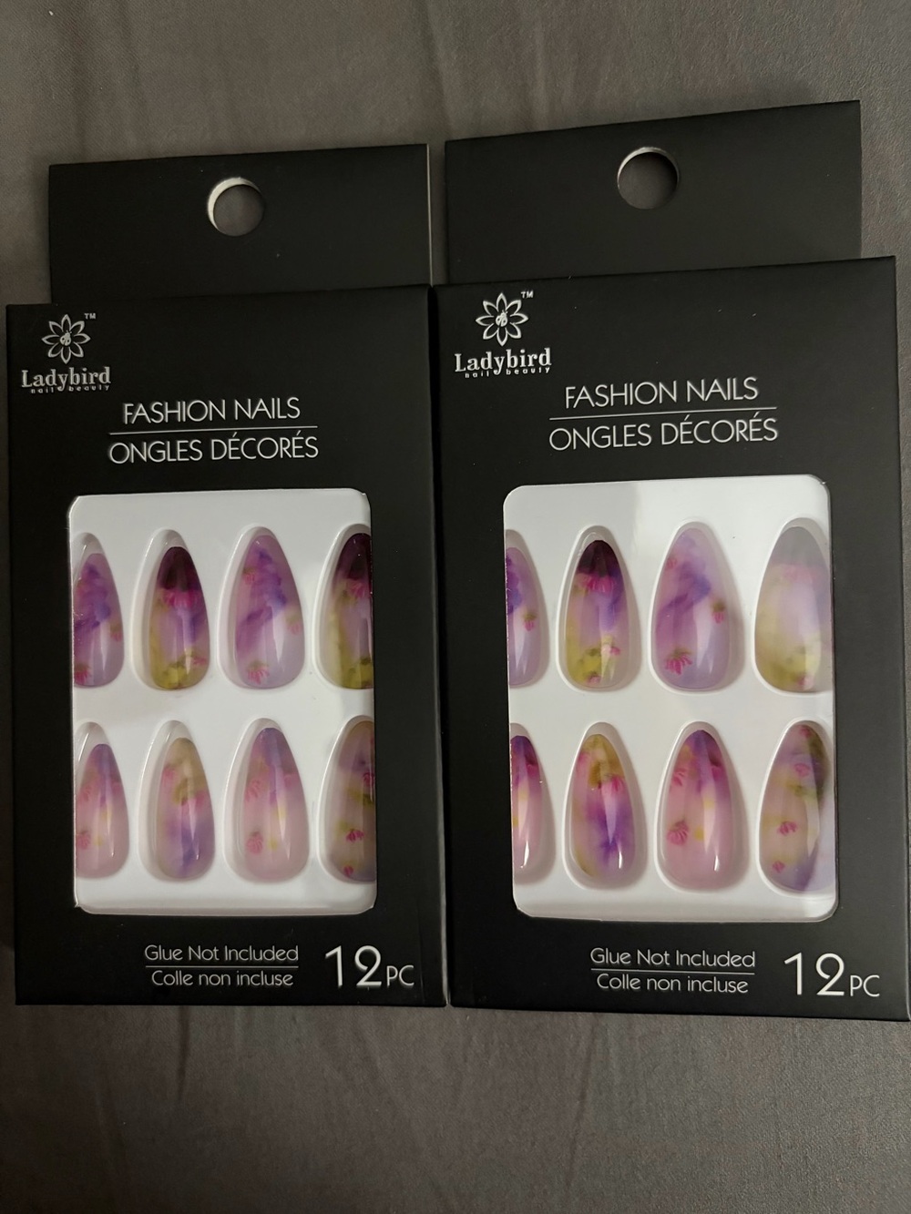 Purple Floral Press On Nails- 2 Packs, 12pieces each